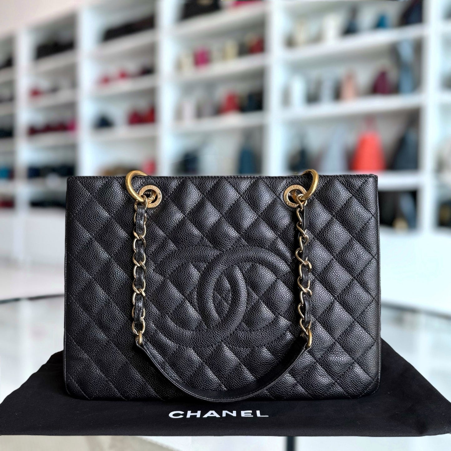 Chanel GST Grand Shopping Tote - Caviar Hardware Quilted Black Tote Bag Series 14