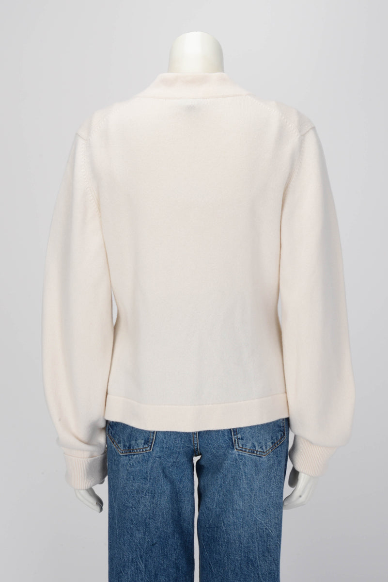 Chanel Cream Cashmere Embellished Button Cardigan FR 46 Apparel
