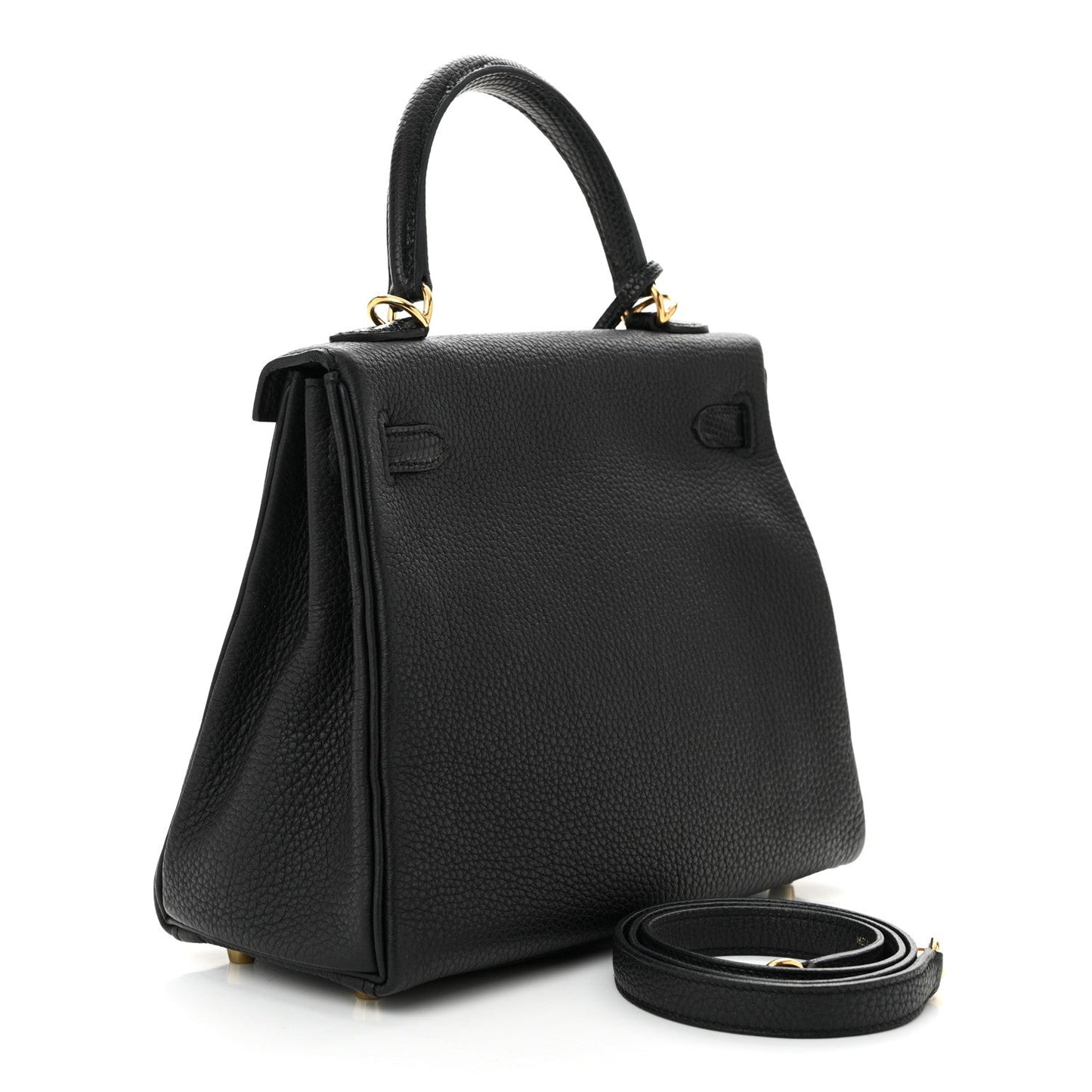Hermes Togo Lizard Kelly Retourne Touch Handbag Black Travel Bag 25 Black 1753628