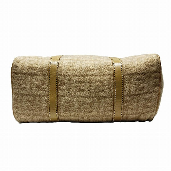 Fendi Zucca Wool Boston Bag Leather Canvas Travel Bag