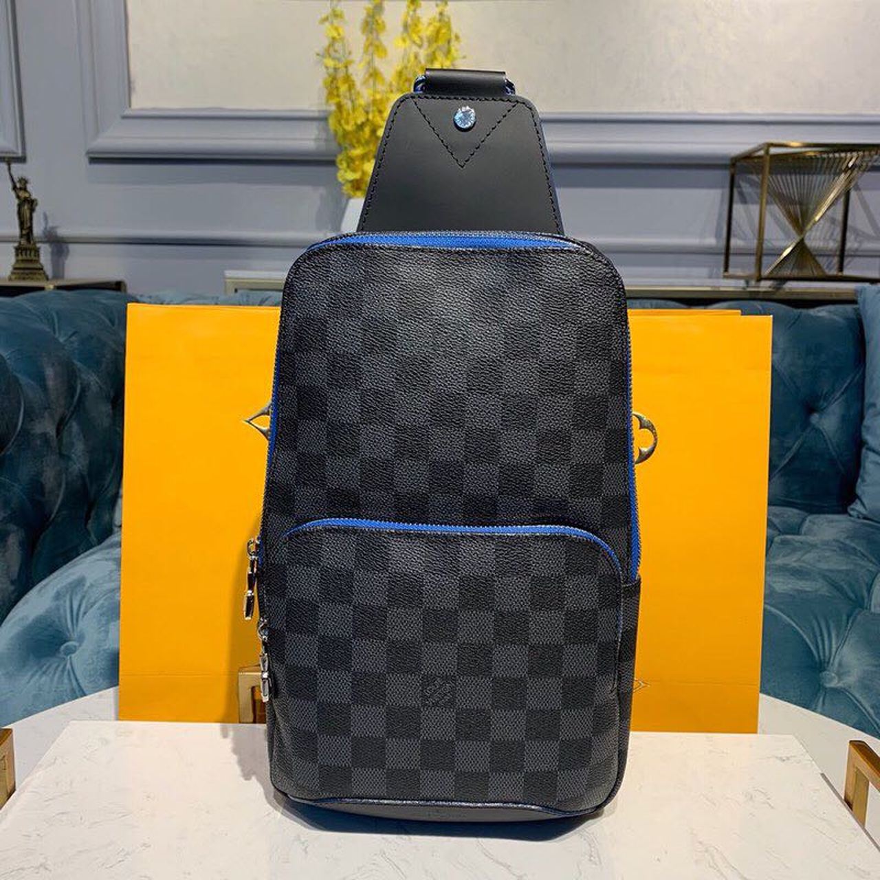 Top Quality Avenue Sling Bag Damier Graphite Canvas Blue Crossbody Bag