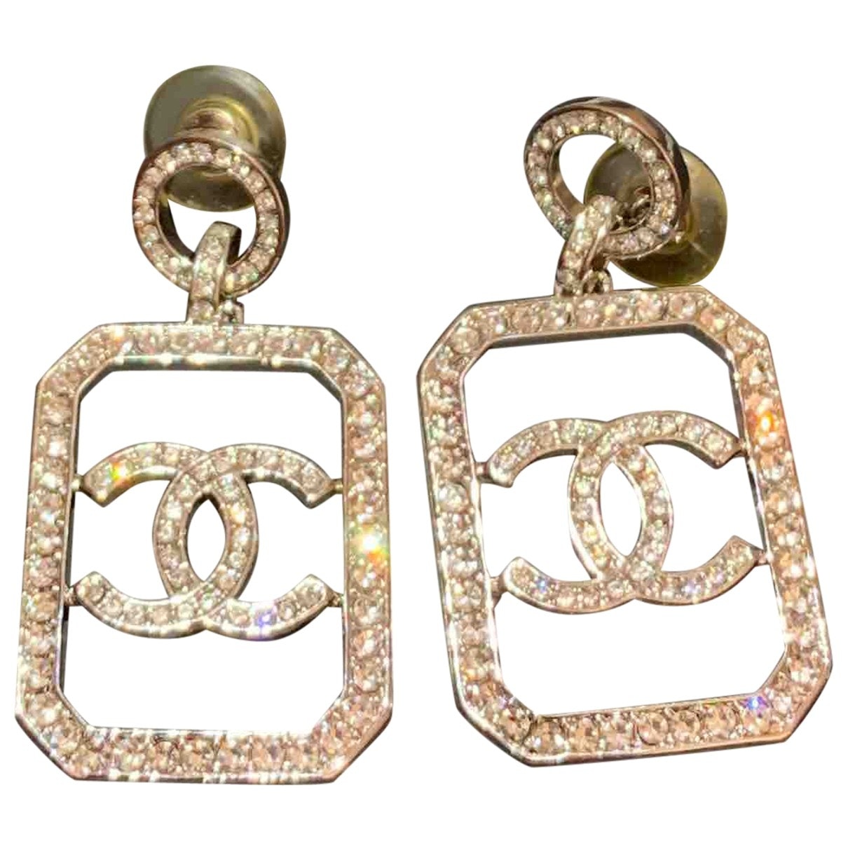 Chanel cc silver crystal earrings Jewelry