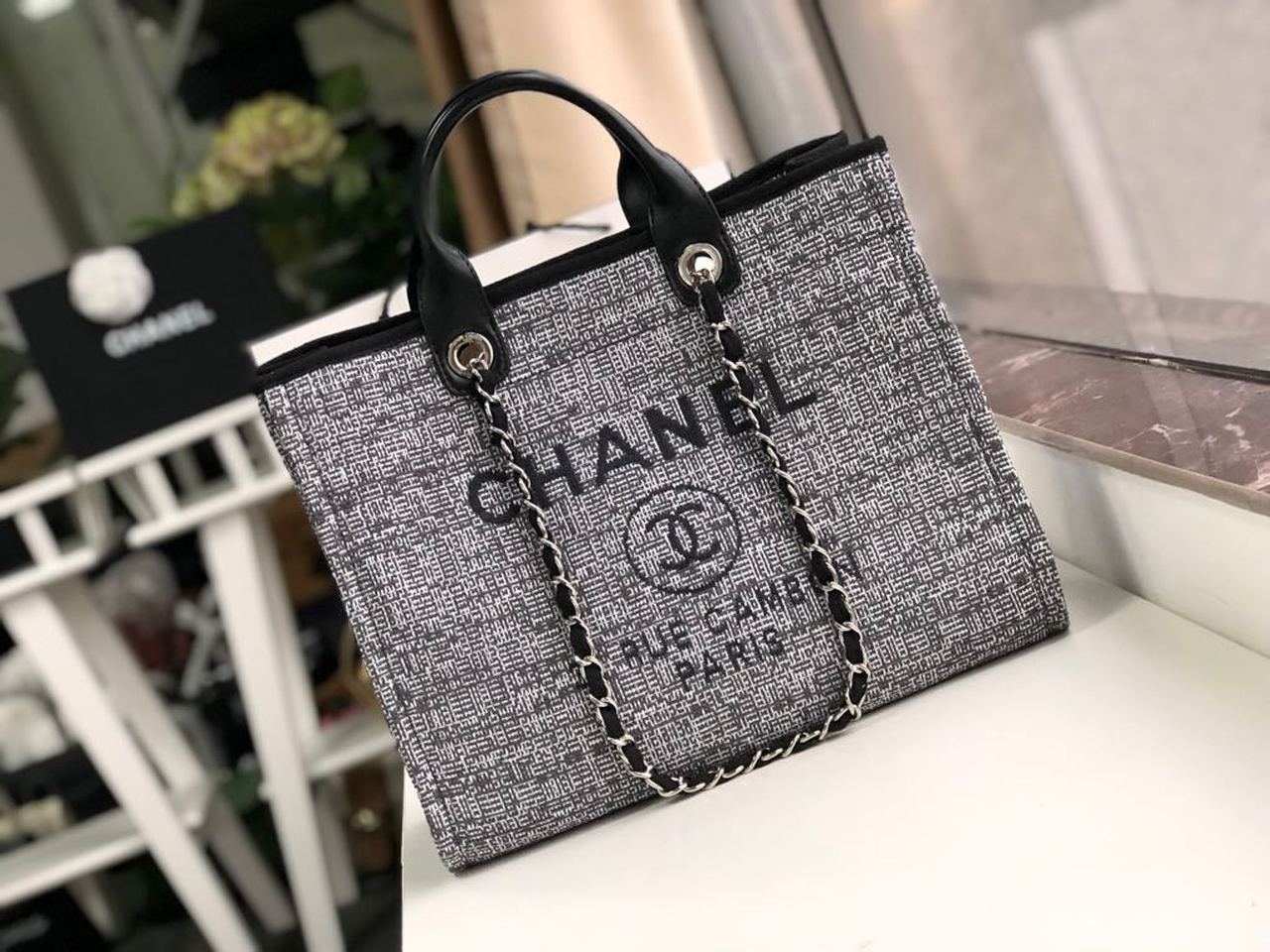 Chanel Deauville Tote Bag White For Women Canvas Raffia