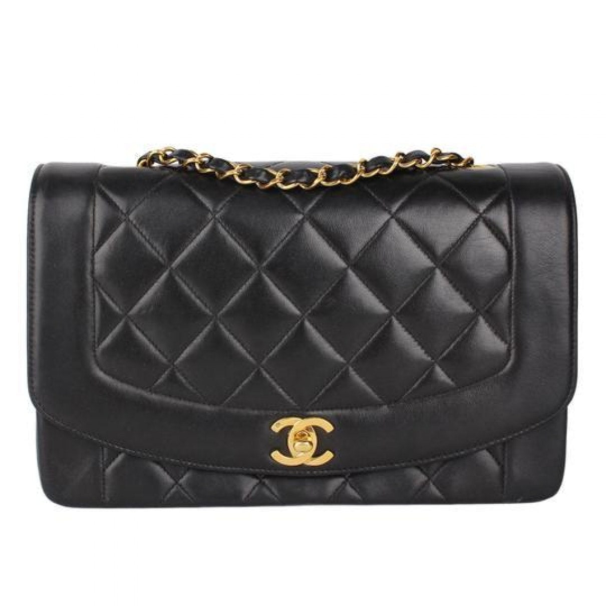 diana black leather handbag Signature