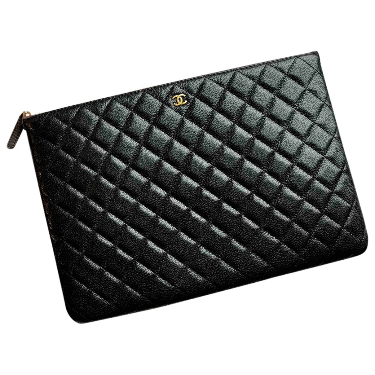 Chanel timeless/classique black leather clutch bag