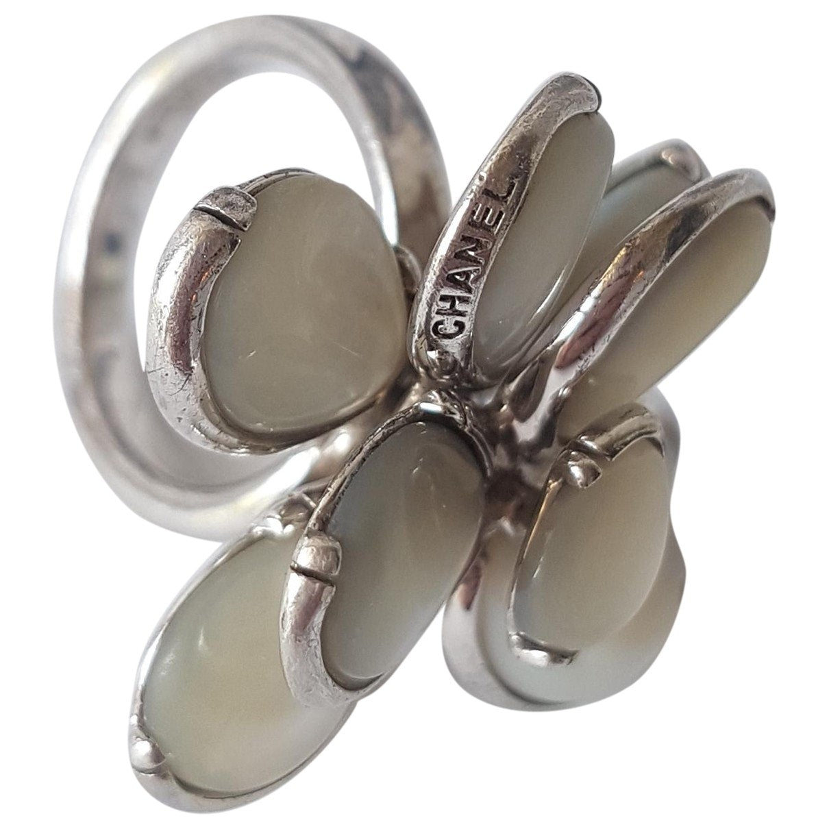 Chanel camélia white silver rings Jewelry