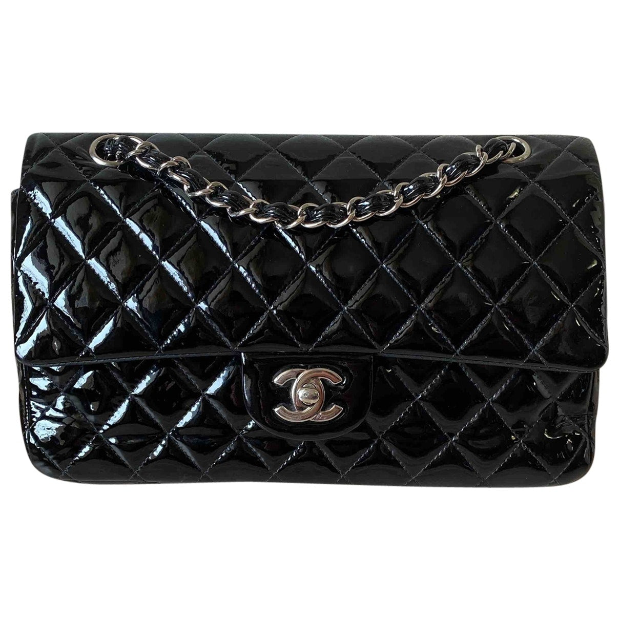 Chanel timeless/classique black patent leather handbag