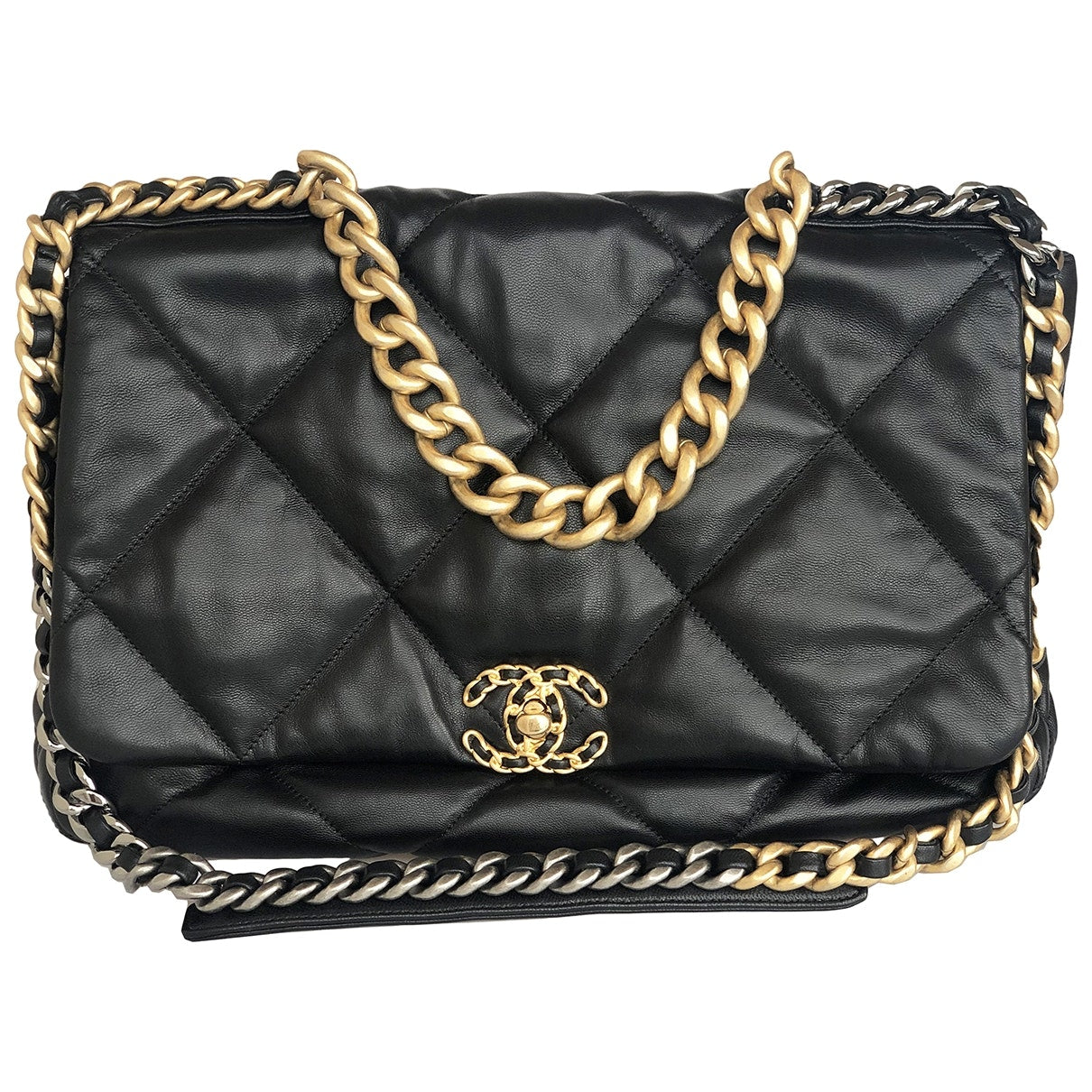 19 black leather handbag Signature