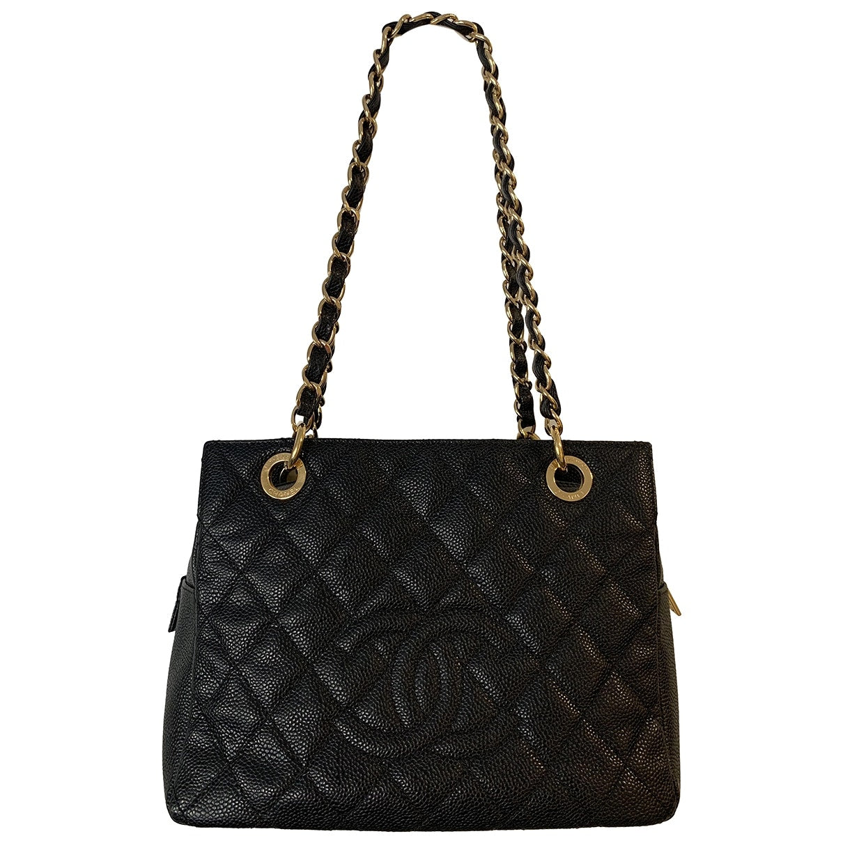 petite shopping tote black leather handbag Classic