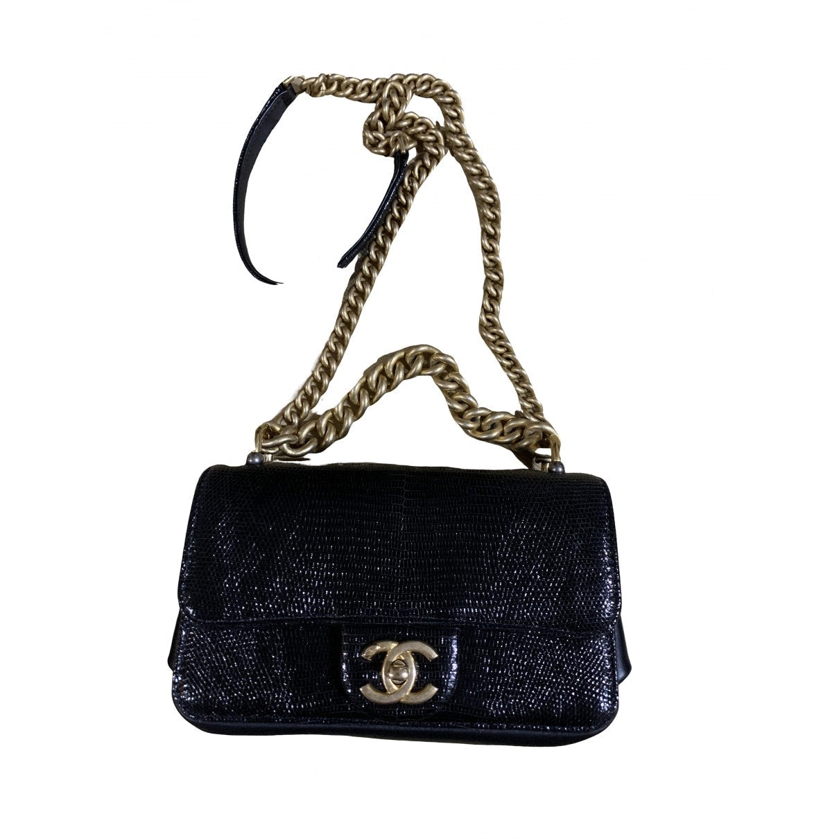 Chanel timeless/classique black lizard handbag