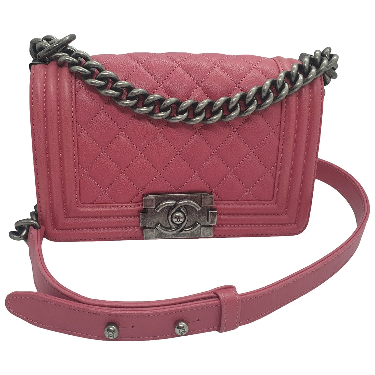 boy pink leather handbag Signature