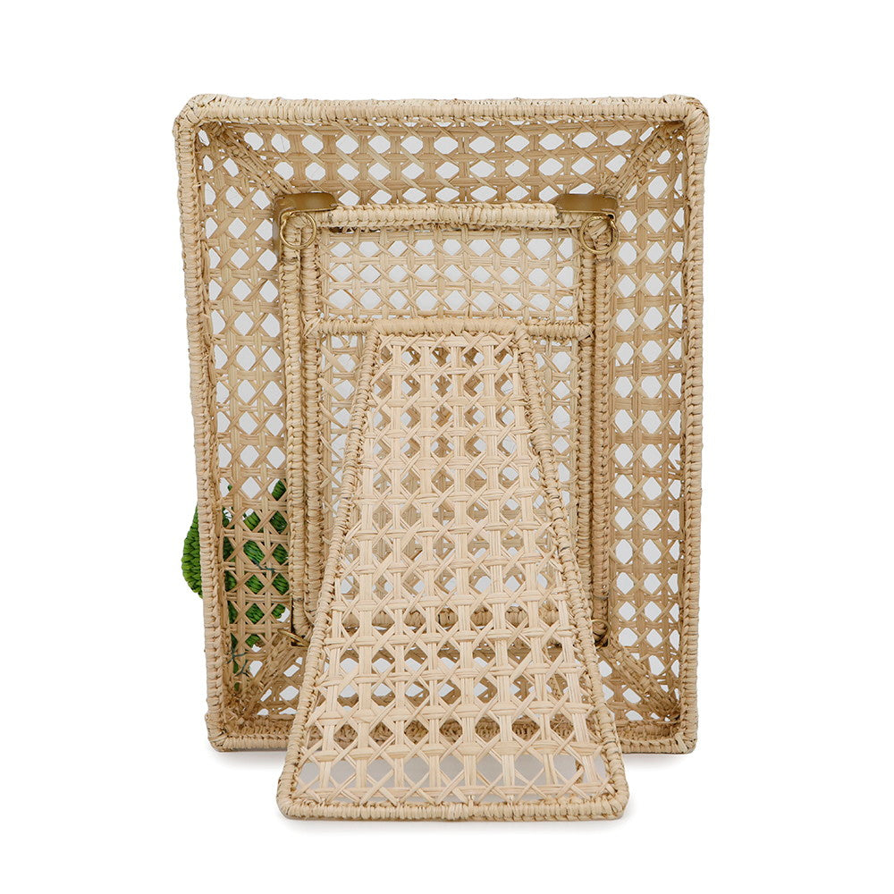 Dior Photo Frame Rattan Glass Handbag Beige Green Travel Bag
