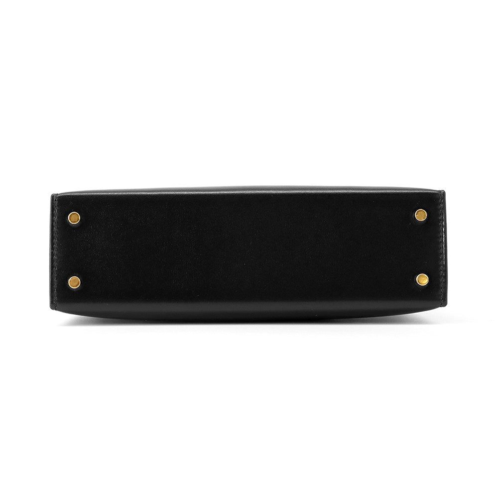 Kelly Box Calf Handbag Leather Black Travel Bag