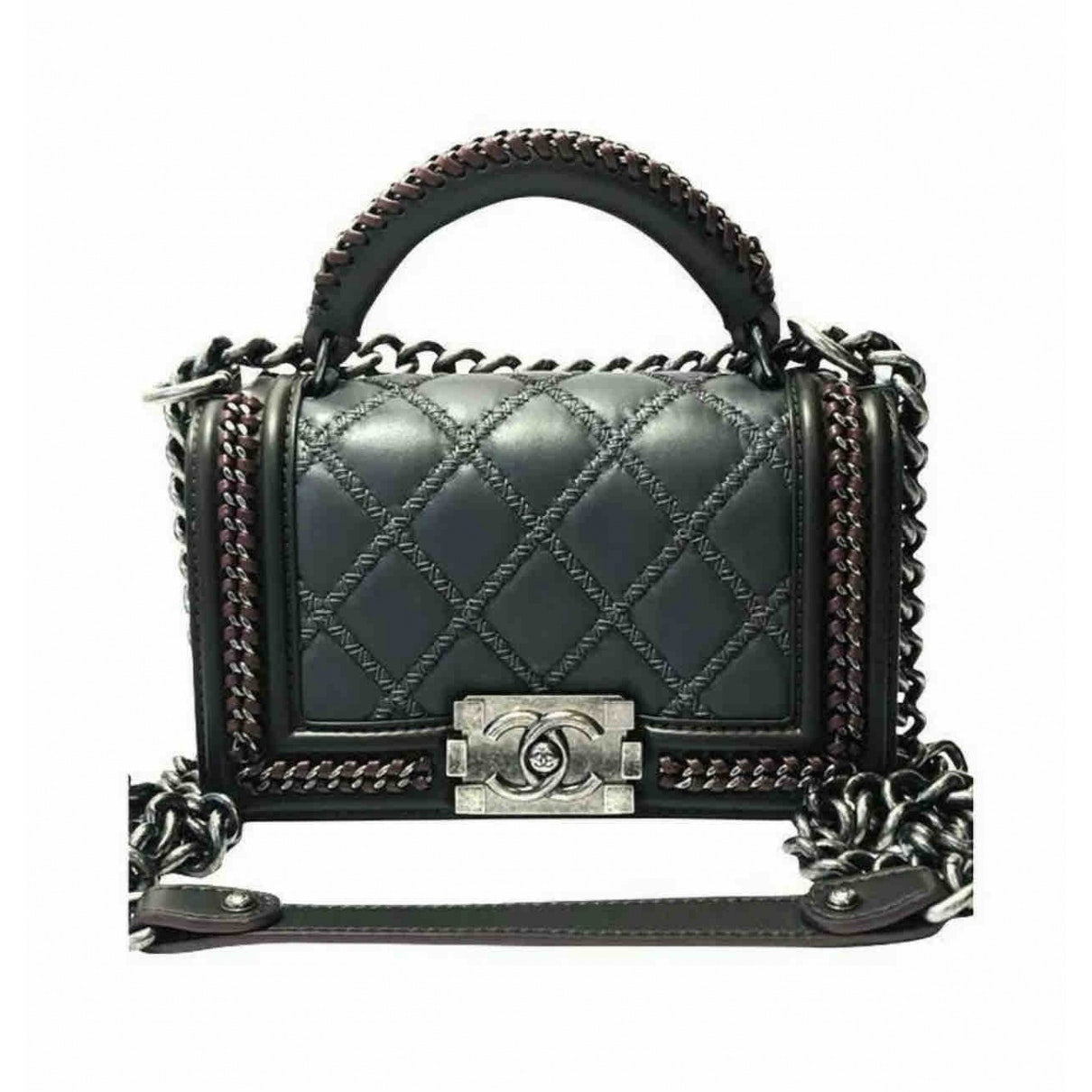 boy grey leather handbag Signature