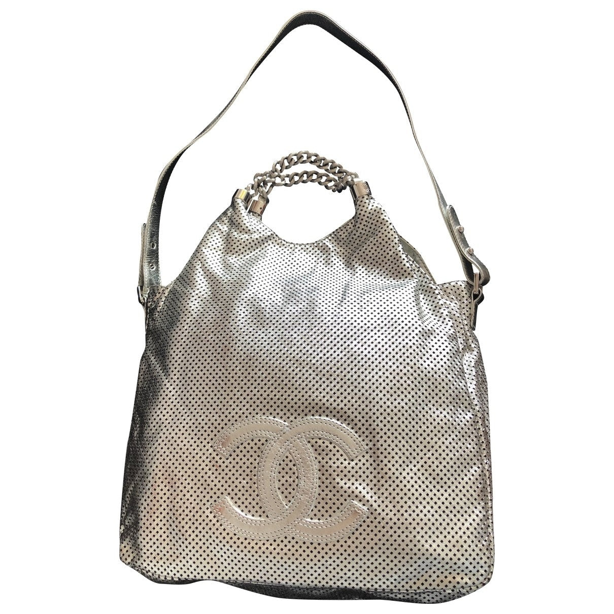 silver leather handbag Signature
