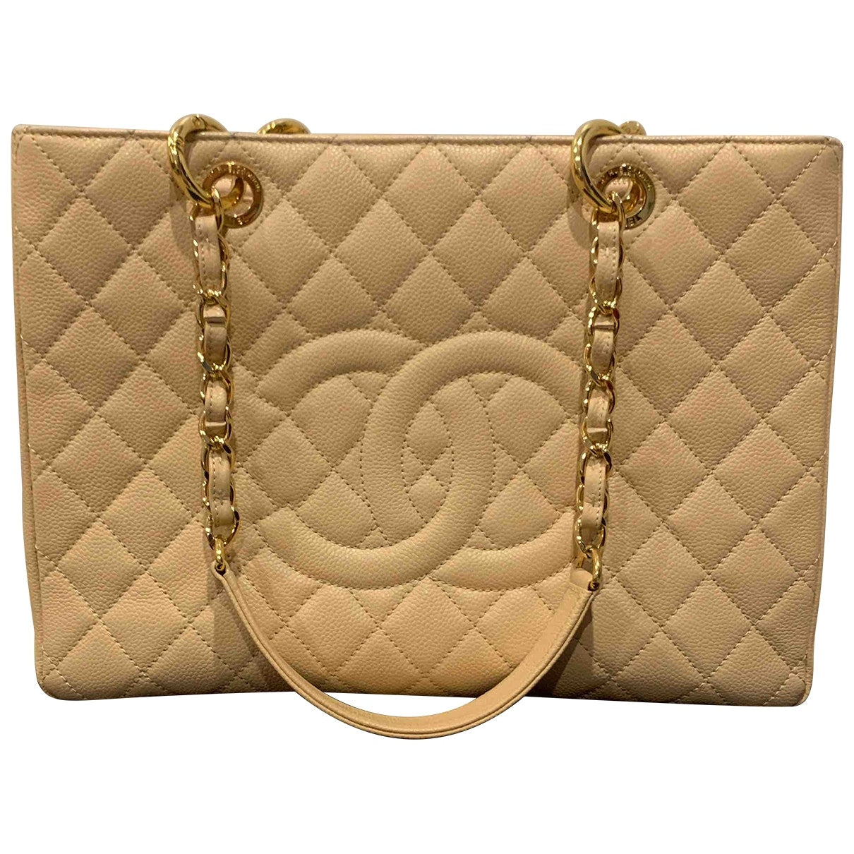 grand shopping beige leather handbag Signature