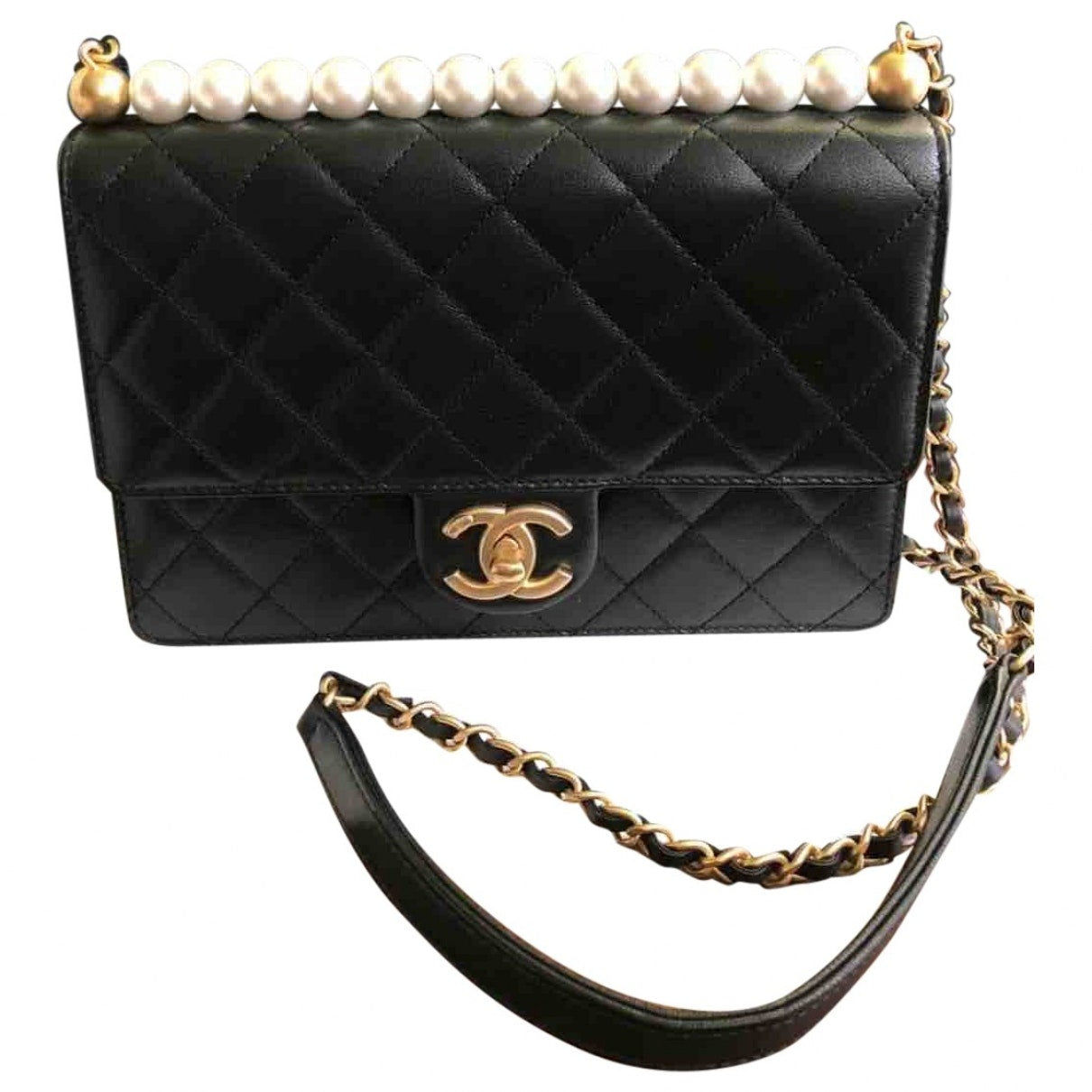 black leather handbag Signature Compact
