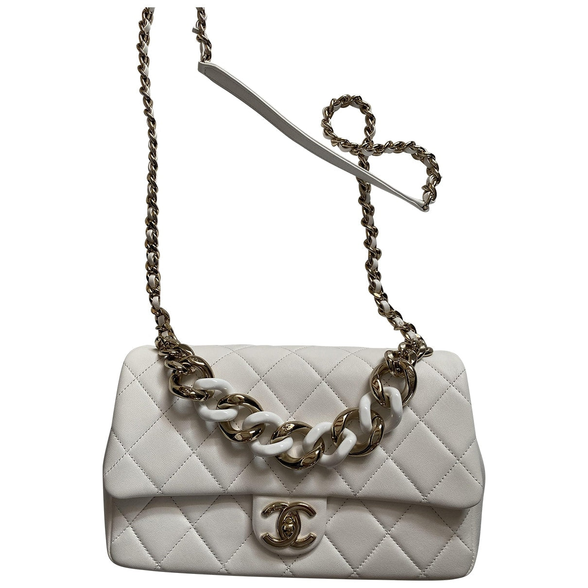 Chanel 19 white leather handbag