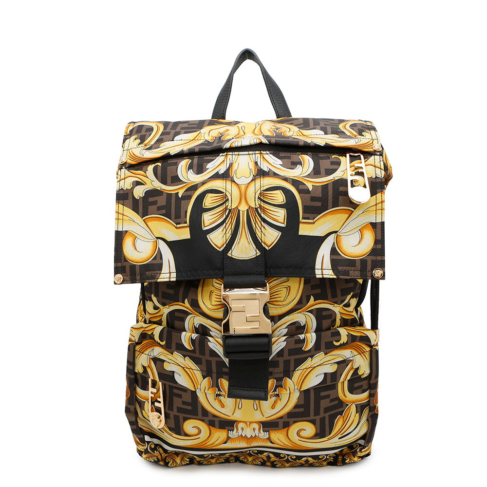 Fendi Backpack ?Fendace Zucca Yellow7VZ066 Nylon Black