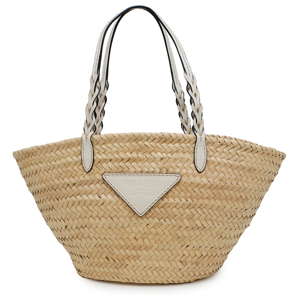 Prada Tote Bag ? Palm Bag Natural White1BG314 Straw Leather Woven