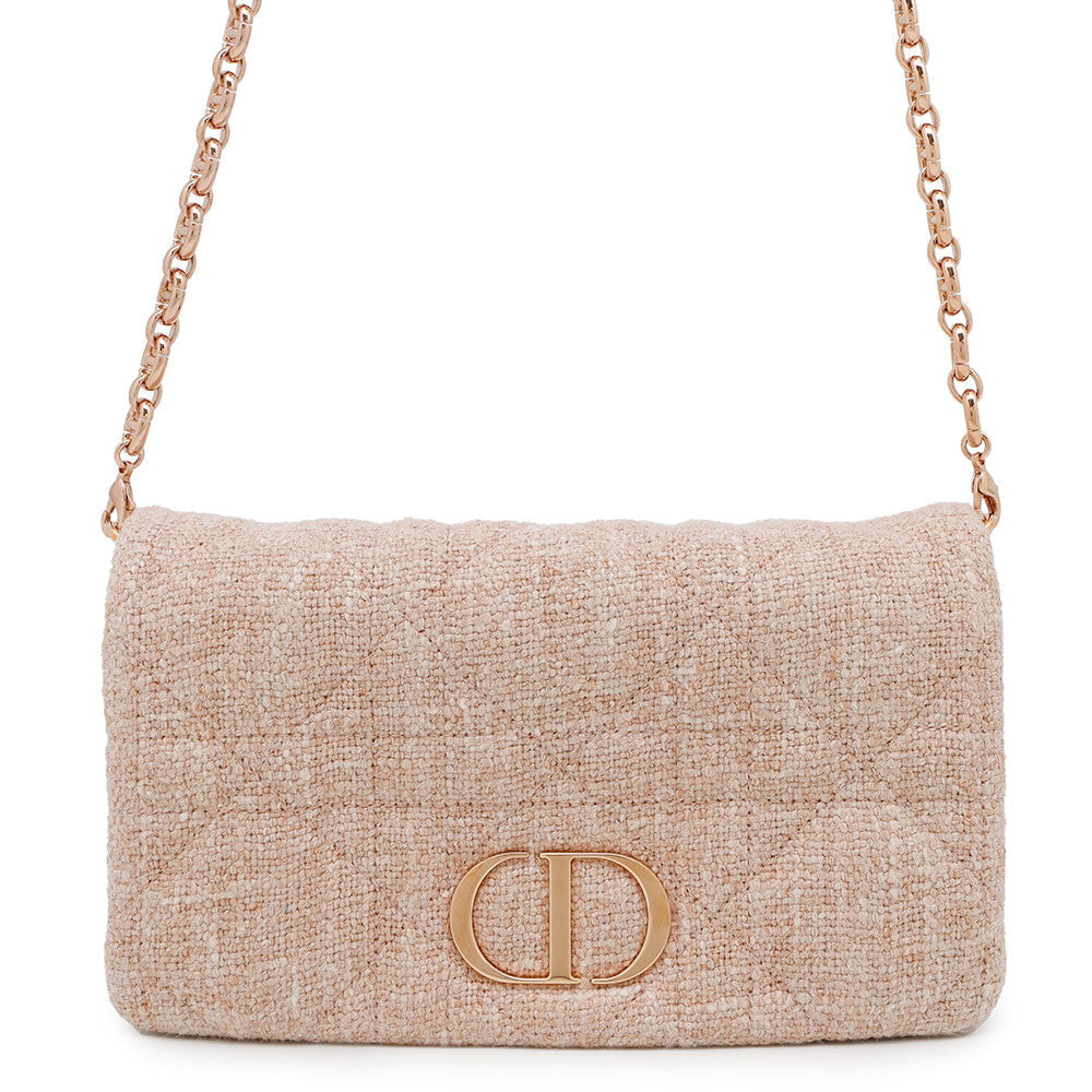 Dior Shoulder Bag ?Caro Tweed Pink Chain