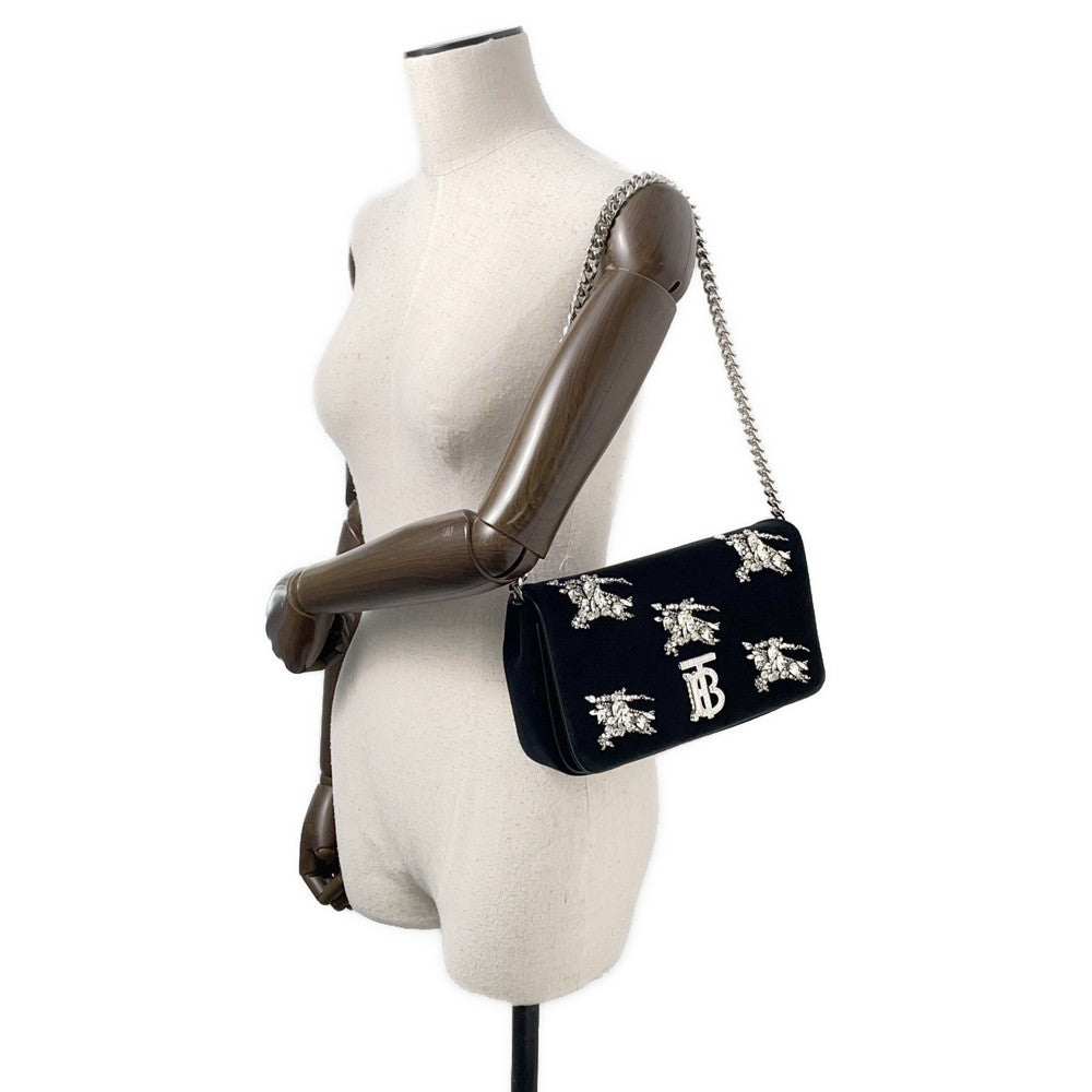 Burberry Lola Bag Tb Crystal Bag Velvet Rhinestone Black Logo Travel Bag