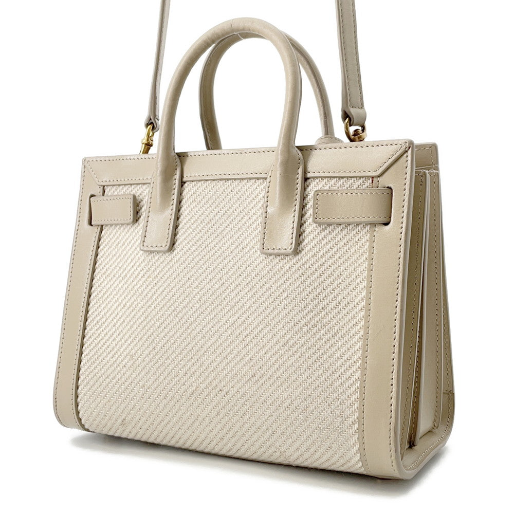 Saint Paris Jour Ivory400632 Calf Cotton Linen Leather Beige Travel Bag