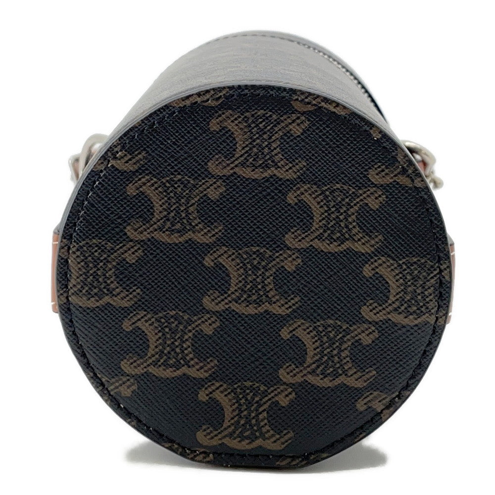 Triomphe Cylindrical Shoulder Bag Pvc Leather Black