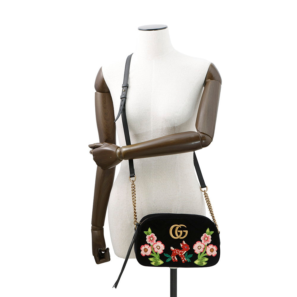 Gucci Marmont Bambi Chainshoulder Bag Multicolor447632 Velour Leather Black