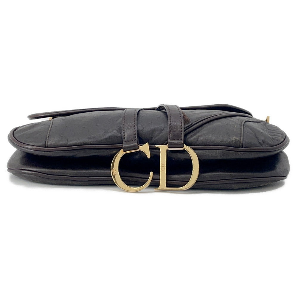 Dior Saddle Oneshoulder Bag Autruche Embossed Leather Brown