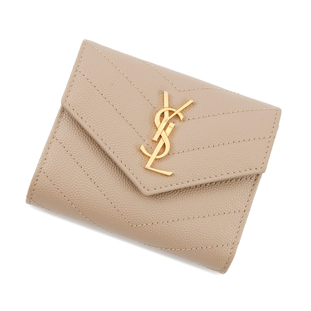 YSL Saint Laurent Cassandra Multifold Wallet Dark Beige692061 Leather Matelasse Handbag