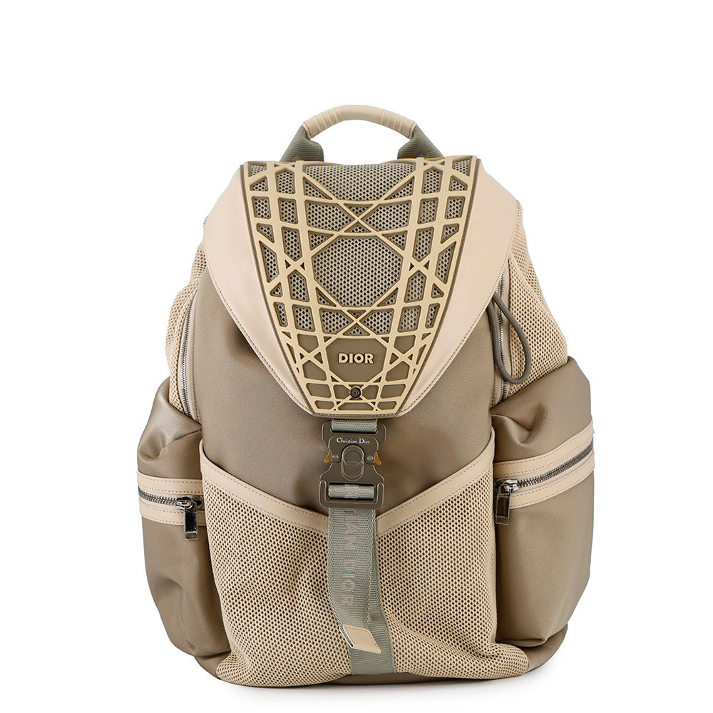 Dior Backpack Cobra Khaki Mesh Nylon Beige