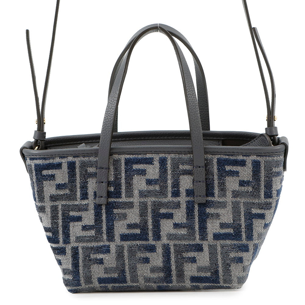 Fendi Roll FF Jacquard 2-way Navy8BS096 Leather Canvas Mini Bag