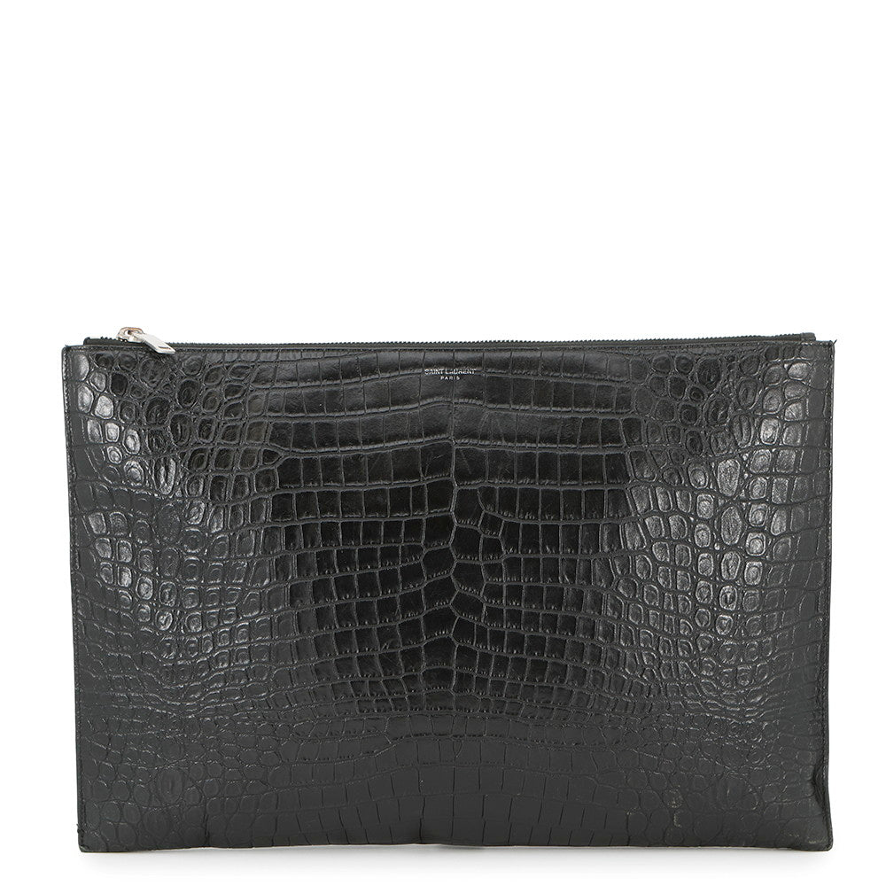 YSL Saint Laurent Clutch Bag Black378261 Croco Leather Embossed