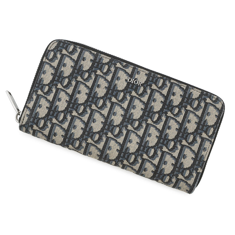 Dior Handbag Oblique Around Long Wallet Canvas Black Navy