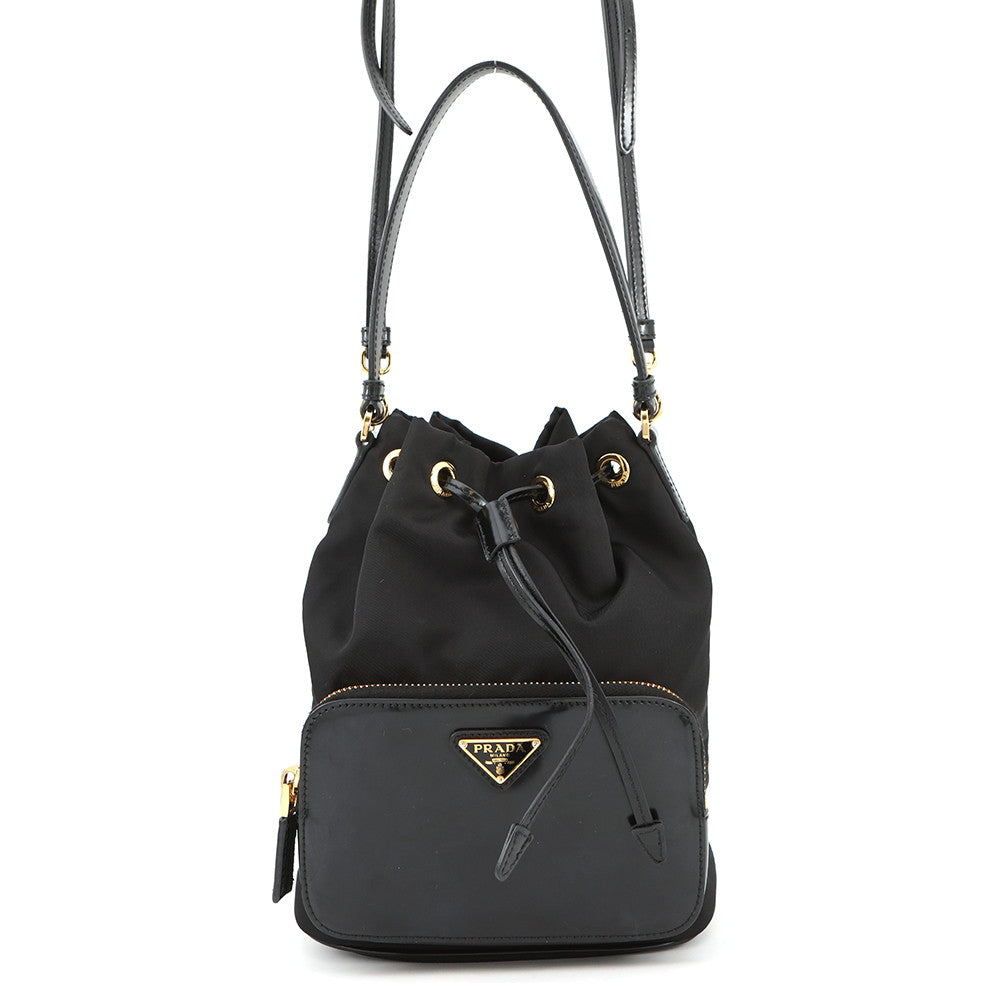 Prada Re- Duet 2-way Bag Black1BH038 Leather Patent Nylon Bucket Bag