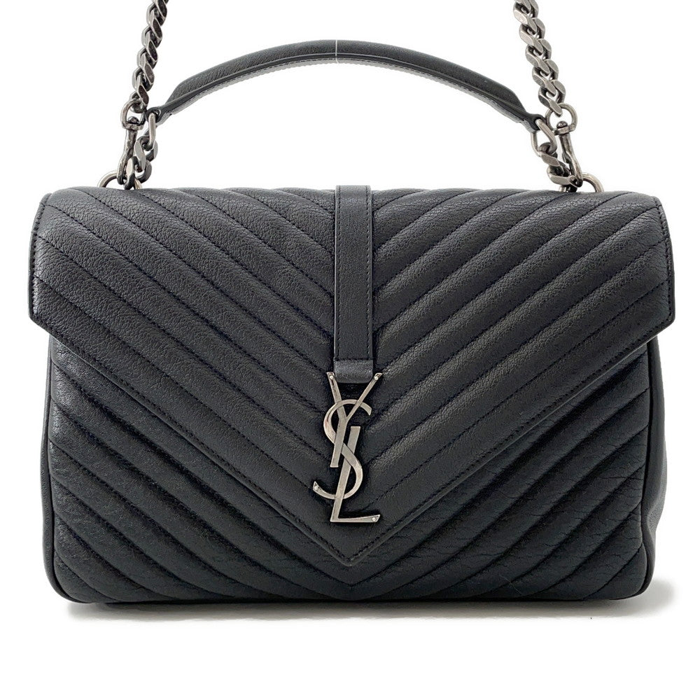 YSL Saint Laurent College ChainShoulder Bag Black600278 Leather