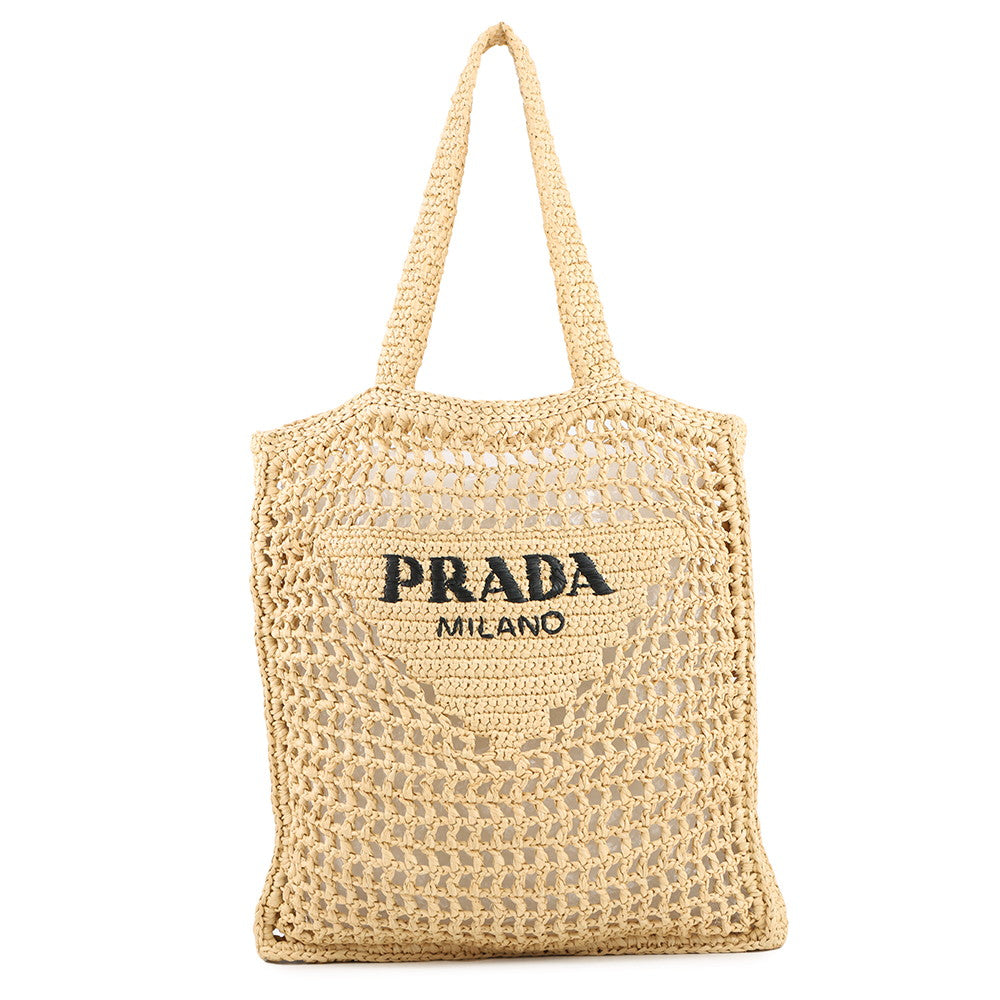 Prada Tote Bag Crochet Natural2VG105 Raffia Logo