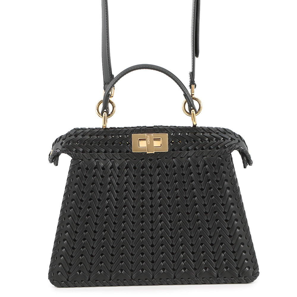 Fendi Peekaboo ISeeU Braided Black8BN327 Leather Small Handbag