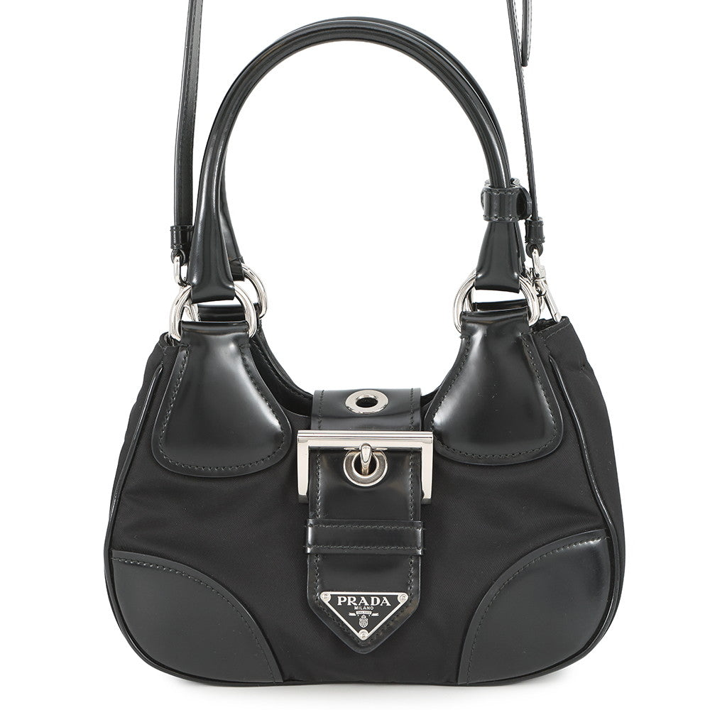 Prada Moon Re- 2way Black1BA381 Leather Nylon Handbag