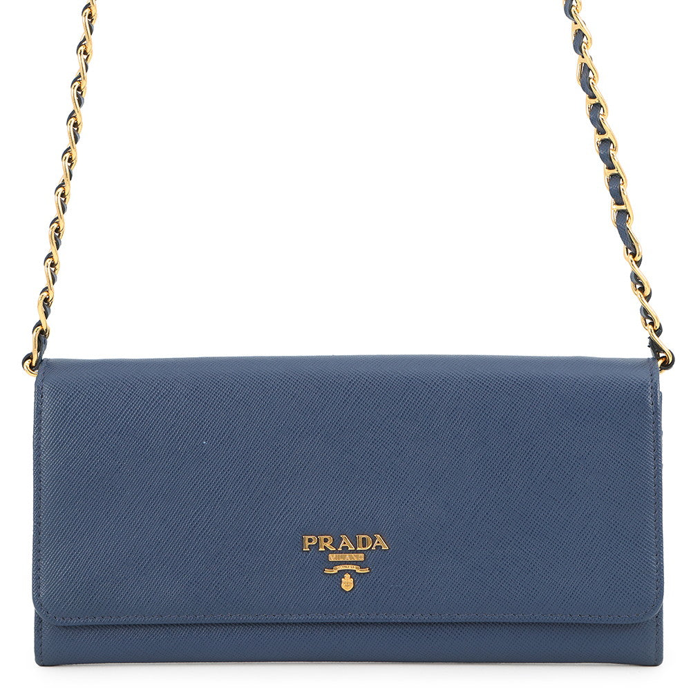 Prada wallet Blue1M1290 LeatherLeather Saffiano Chain Handbag