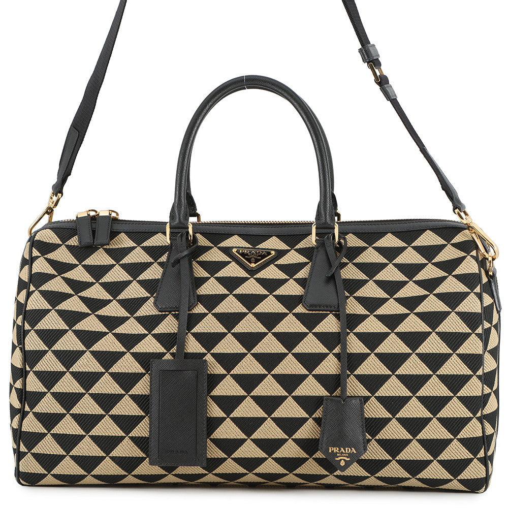 Prada Travel Bag Symbol EmbroideryFabric Black2VC034 LeatherLeather Canvas Saffiano