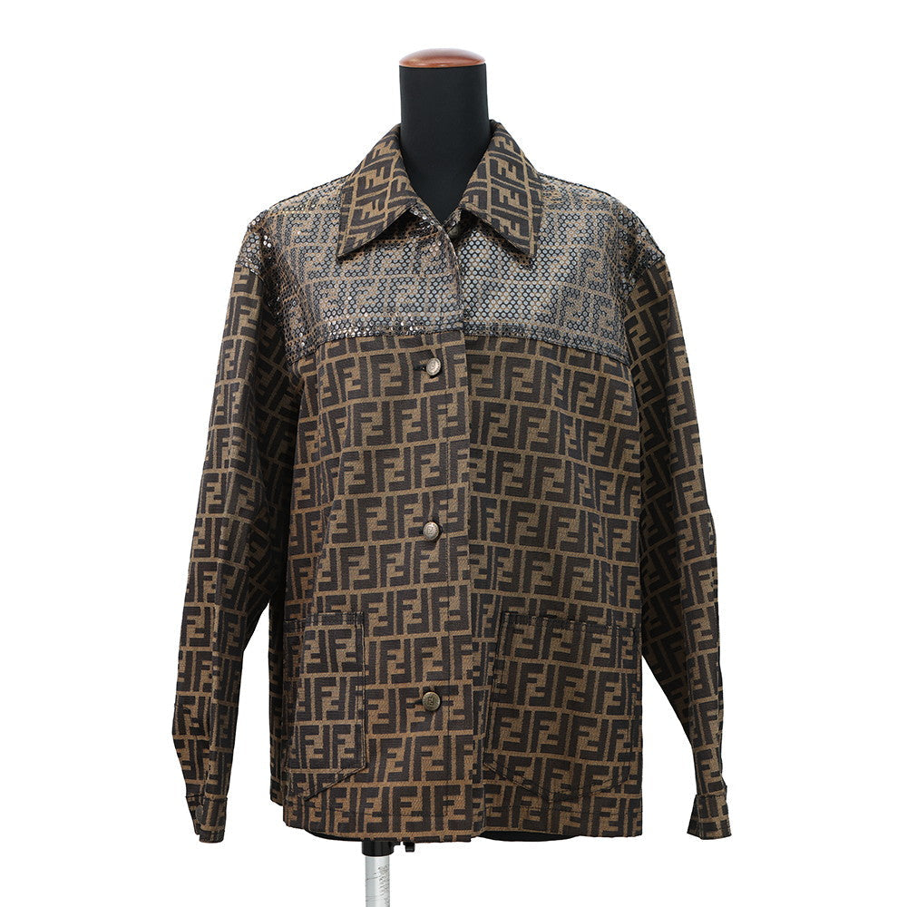 Fendi Print Jacket % Cotton30% Brown Logo Handbag
