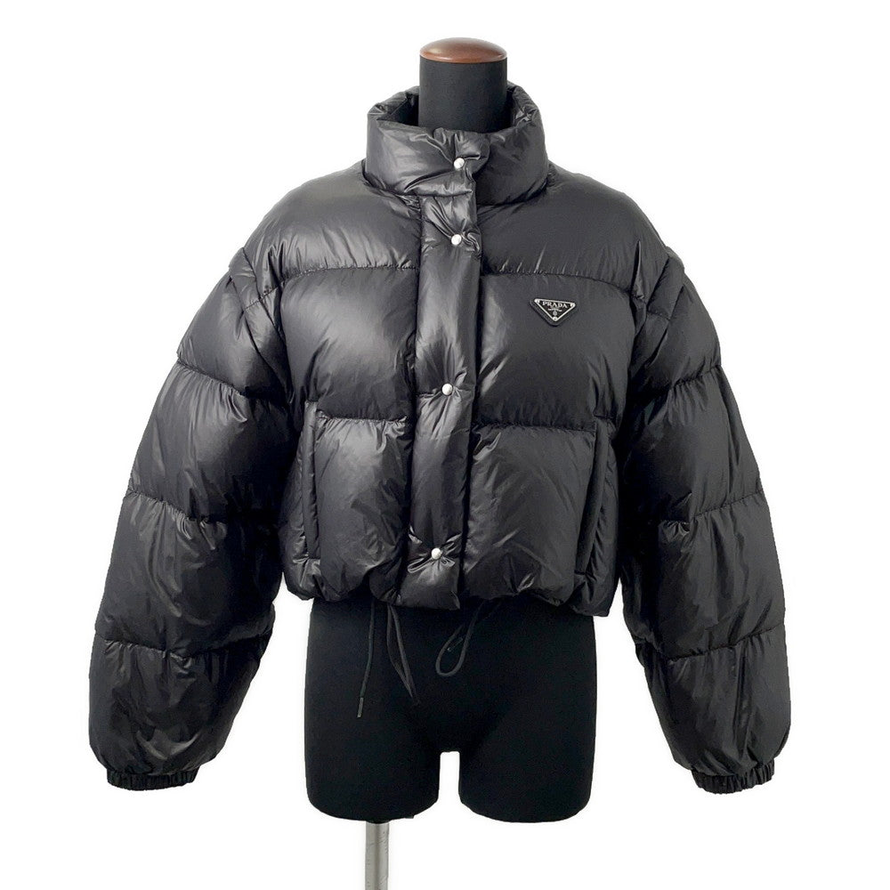 Prada Cropped Vest Down Jacket Triangle 24 % Black Logo Handbag