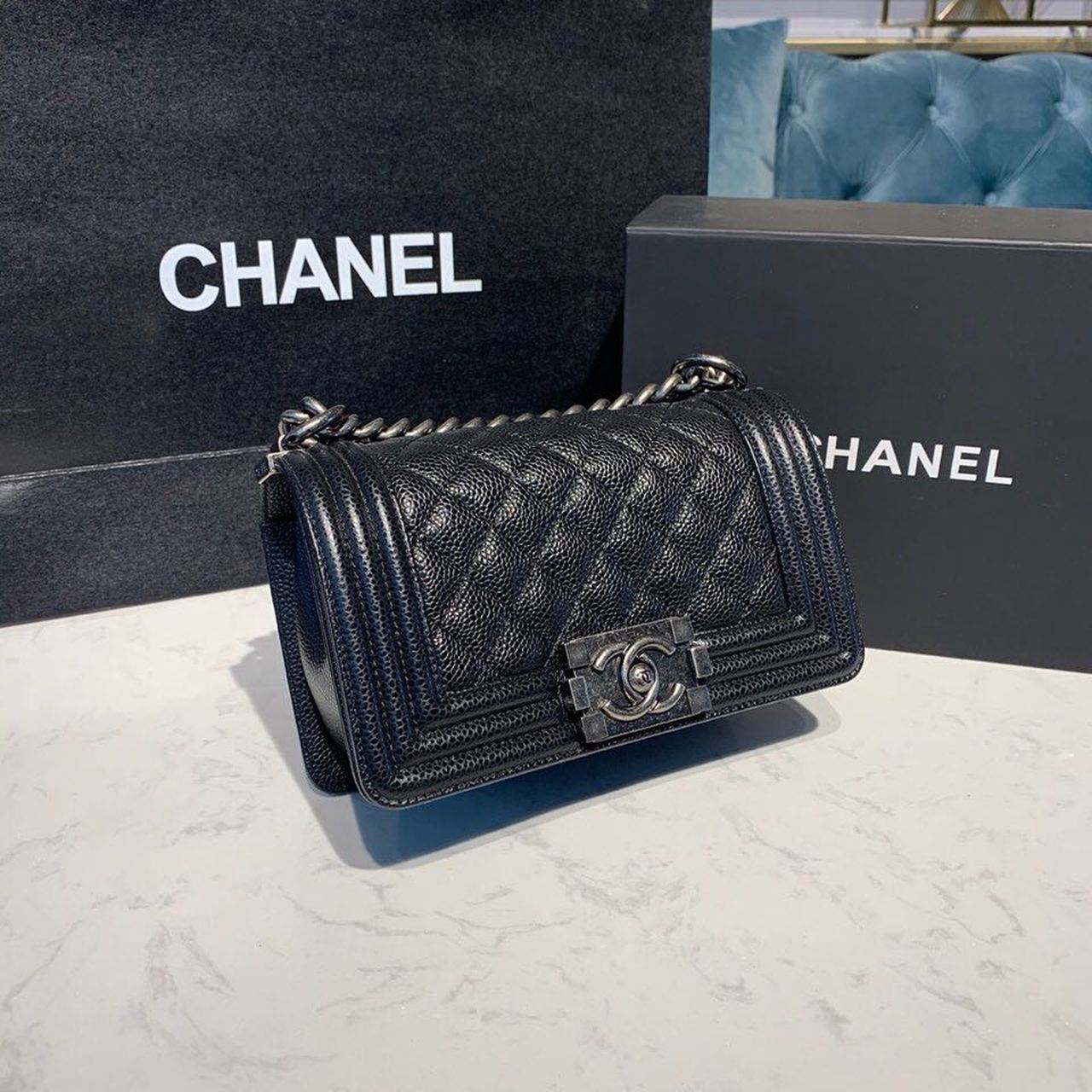 CHLSmall Boy Hardware , ’s Black Silver Crossbody Bag 78In20Cm A67085