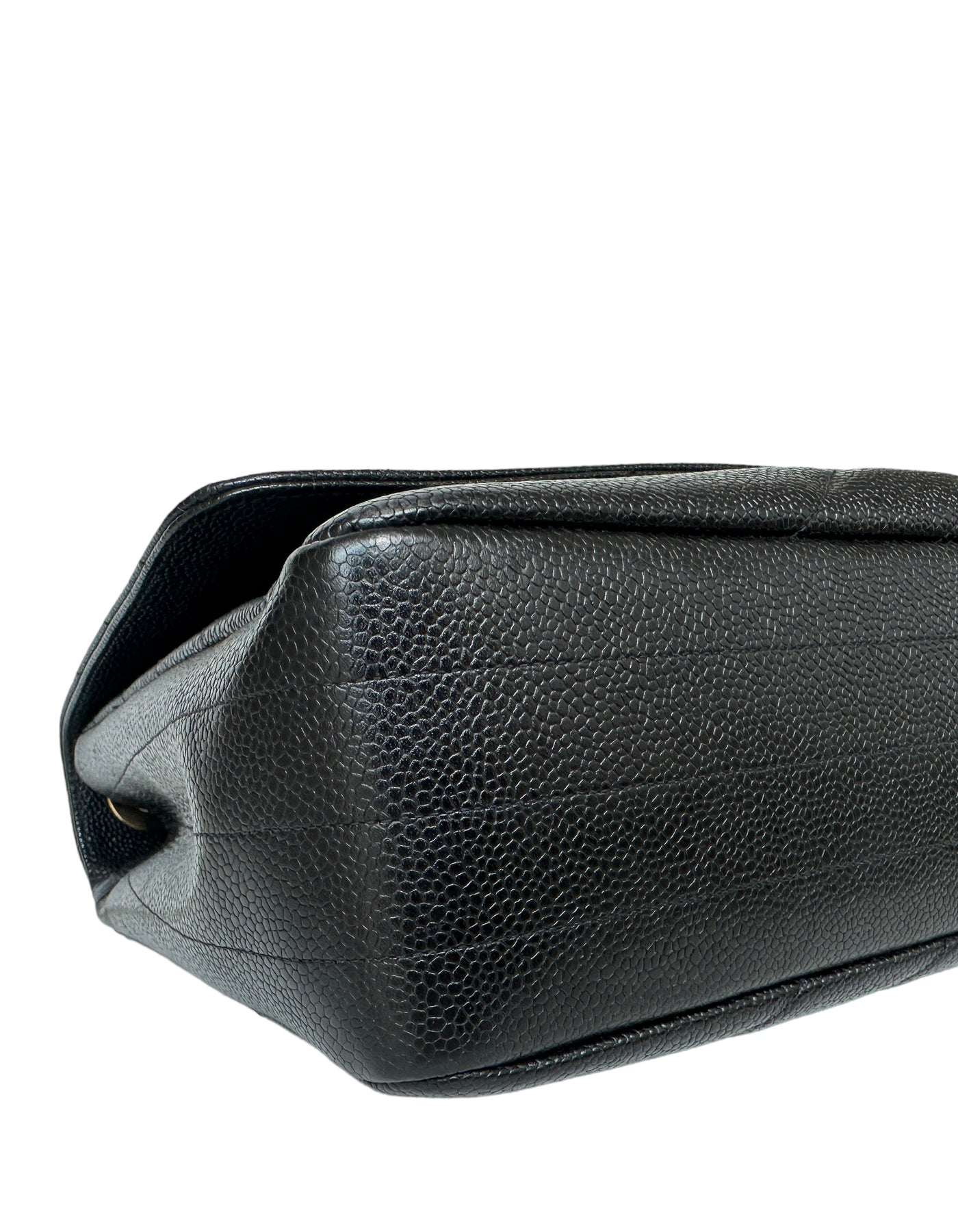 Chanel Black Caviar Leather Diagonal Quilted CC Flap Bag