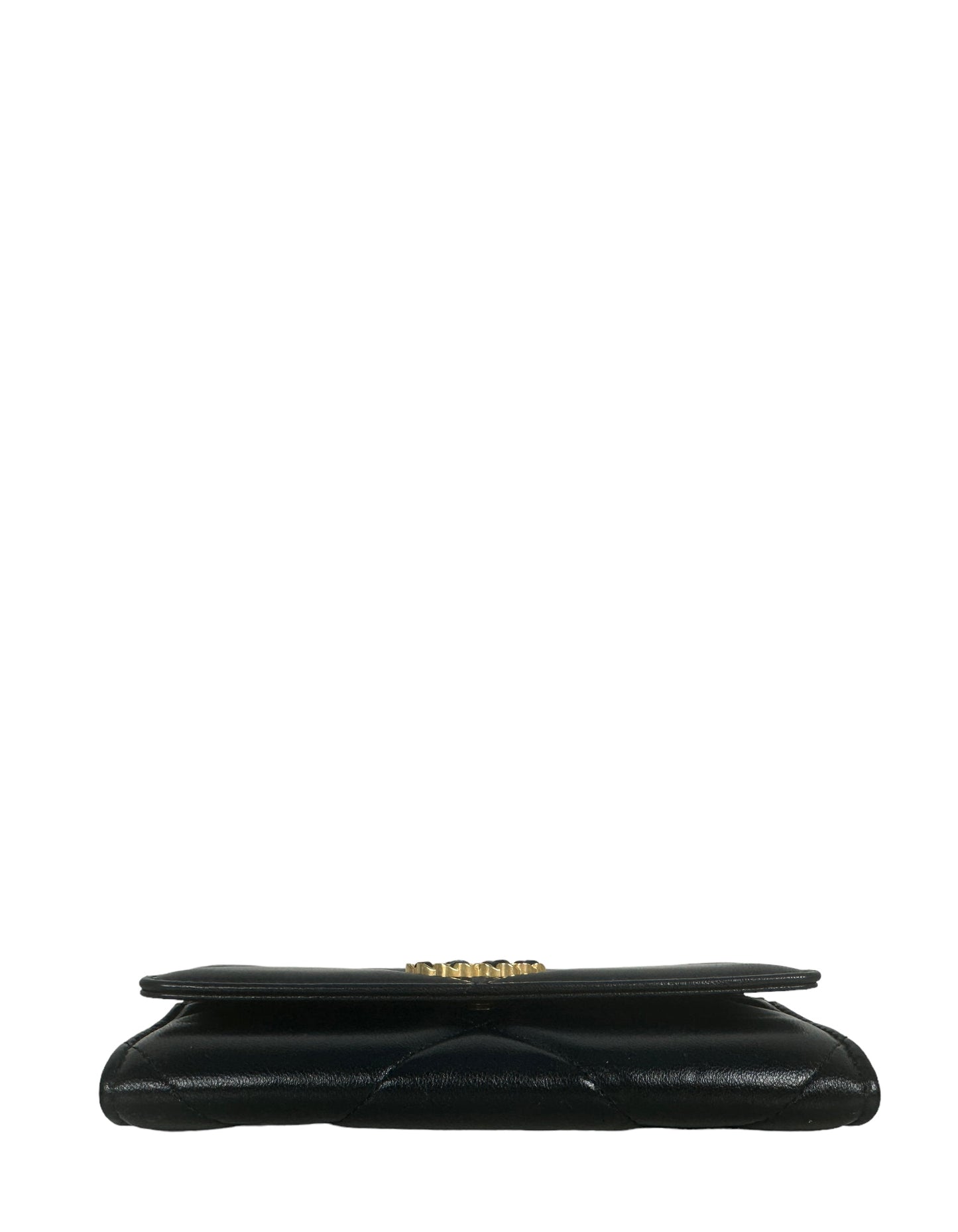 Chanel '23 NEW Black Lambskin Leather Quilted 19 Flap Wallet