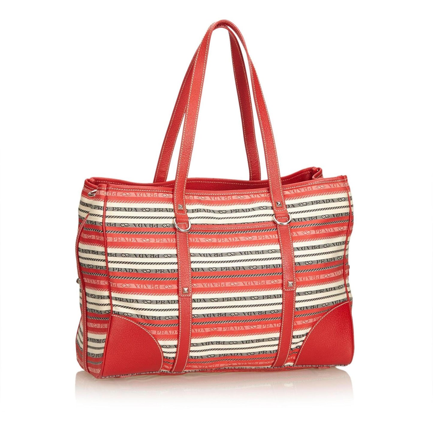 Prada Jacquard Fabric Striped Tote Bag Italy Red