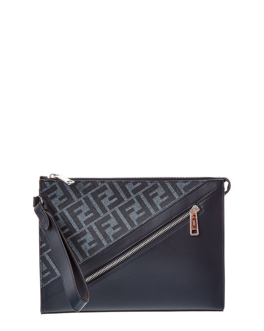 Fendi Handbag Ff Pouch 2 Leather Blue