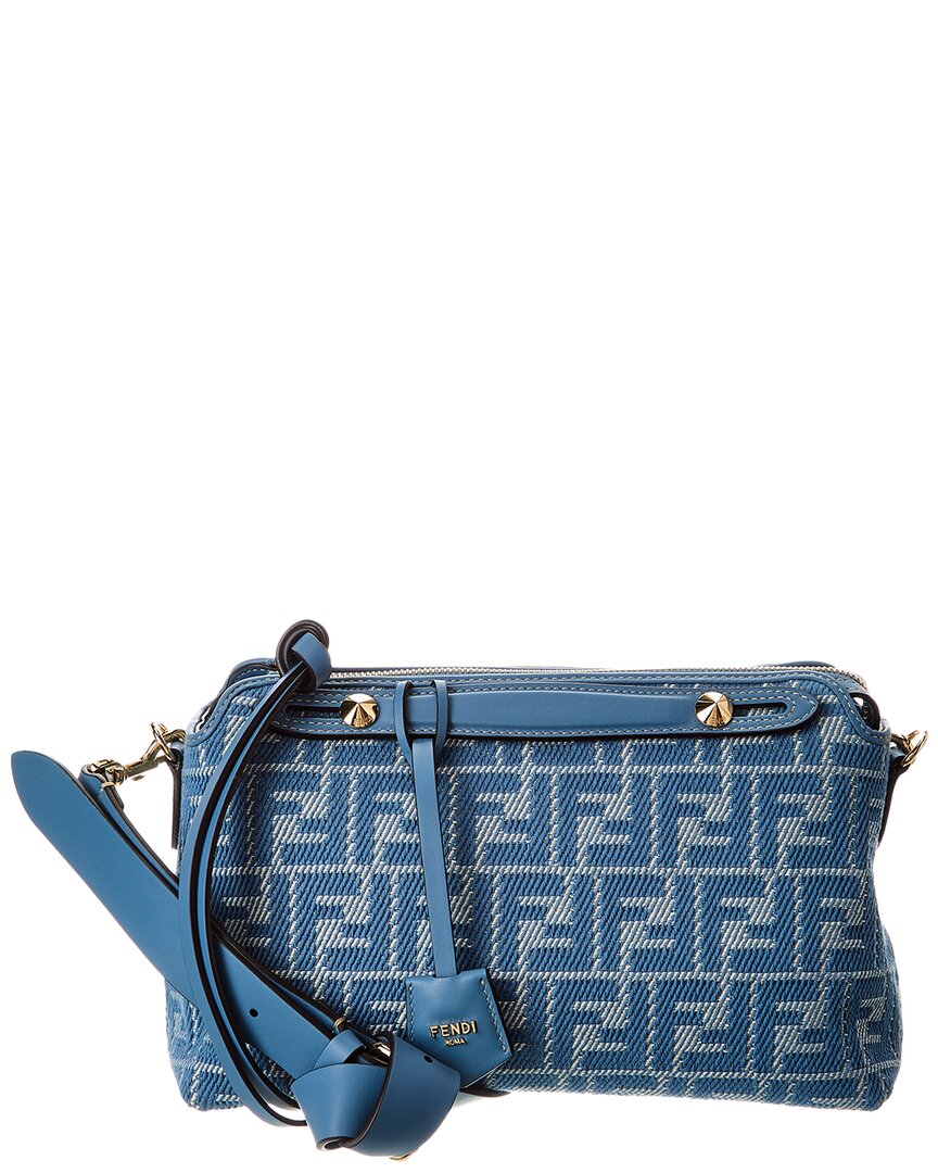 Fendi Handbag By The Way Selleria Ff Jacquard & Leather Blue Medium Shoulder Bag Leather Shoulder Bag
